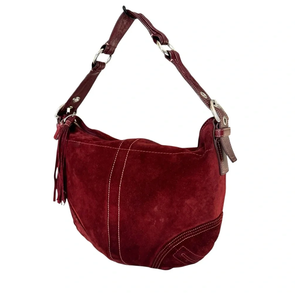 Vintage Coach Soho Red Suede Hobo Shoulder Bag - Picture 3 of 15